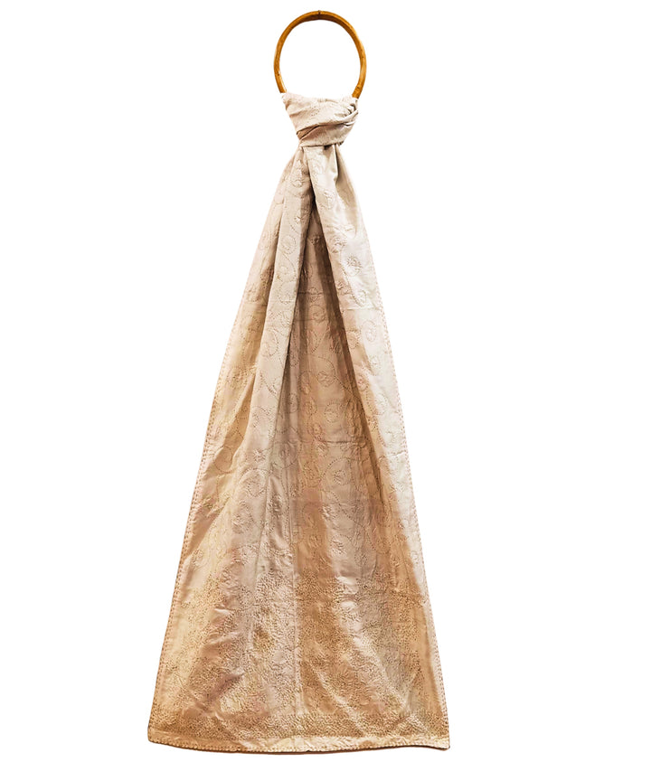 White handwoven silk kantha stitch stole