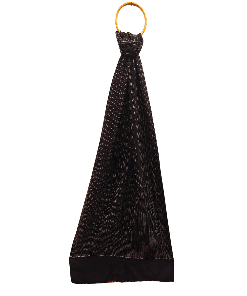Black handloom silk kantha stitch stole