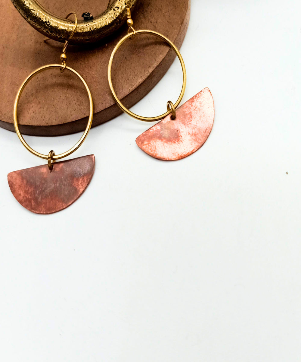 Rust golden handcrafted copper brass earring