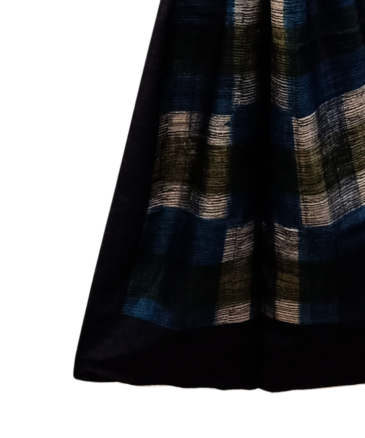 Navy blue handloom tussar silk block print stole