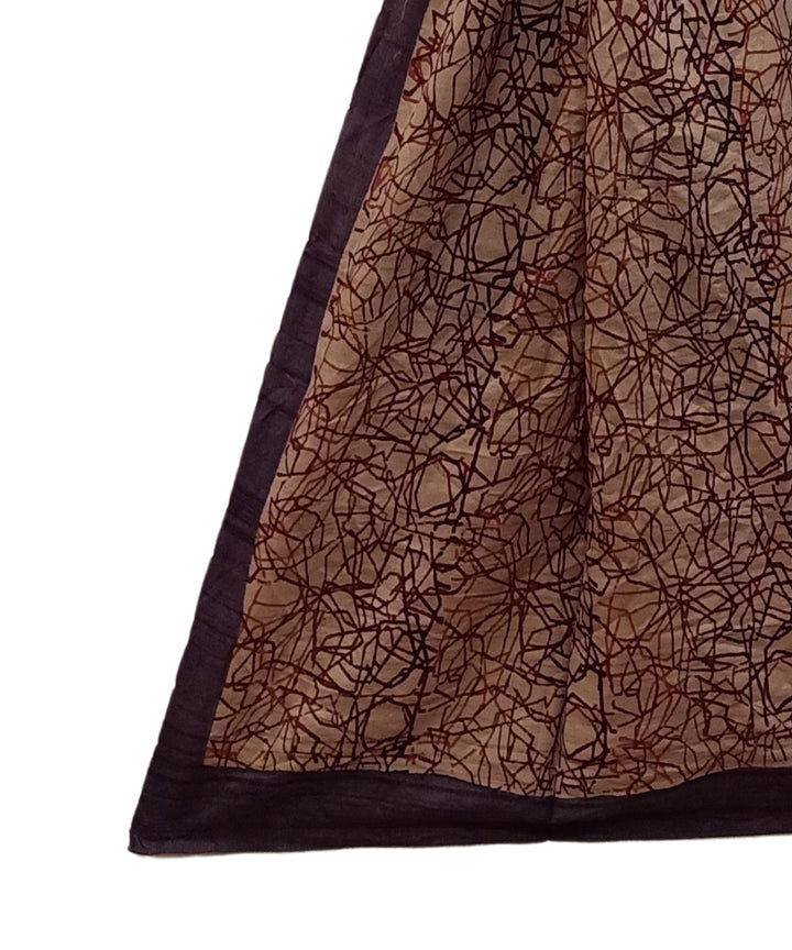 Brown maroon handloom tussar silk block print stole