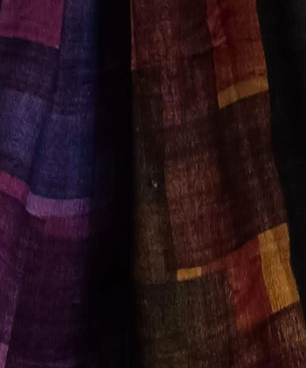 Multicolor tussar silk handloom block print stole