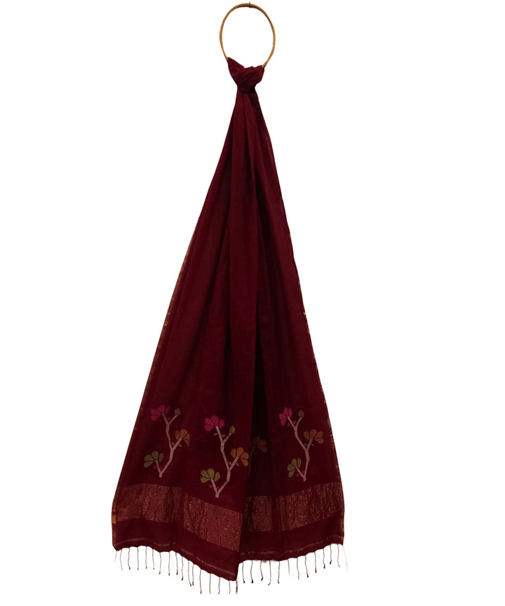 Maroon handwoven cotton jamdani dupatta