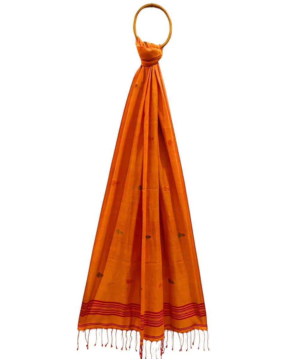 Orange handwoven cotton jamdani stole