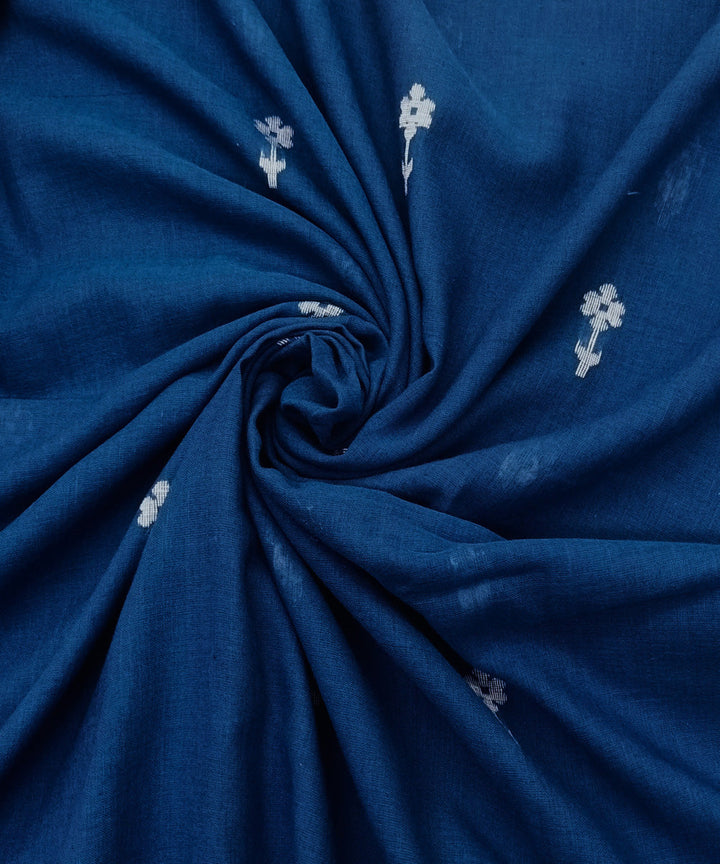 Navy blue white motif handwoven cotton jamdani fabric