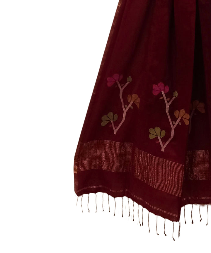 Maroon handwoven cotton jamdani dupatta