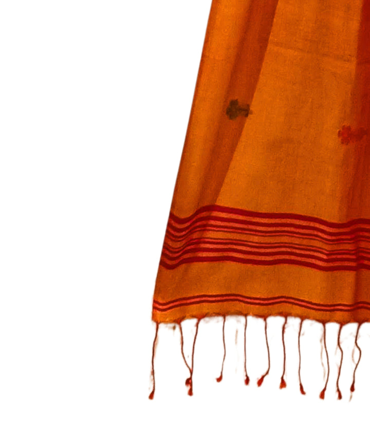 Orange handwoven cotton jamdani stole