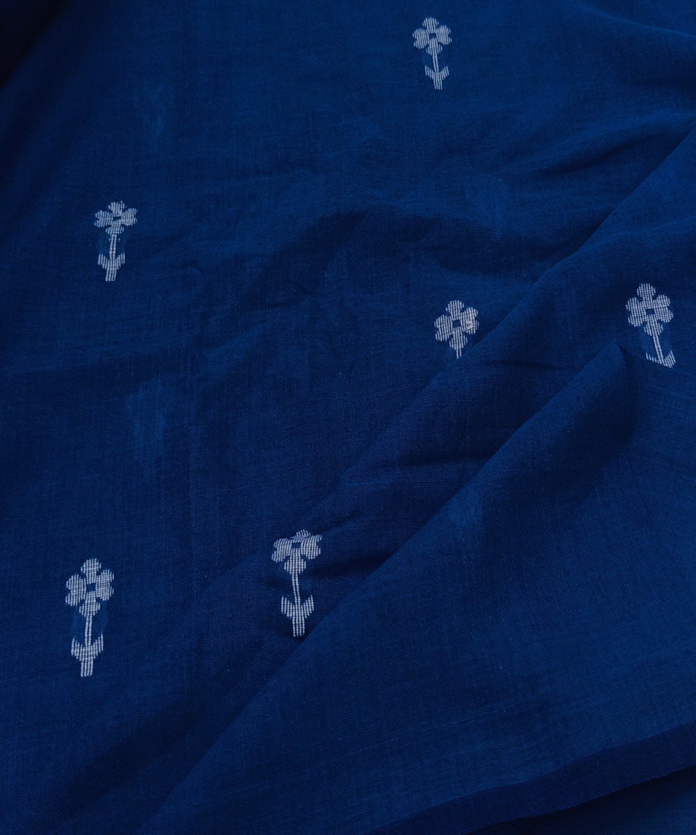 Navy blue white motif handwoven cotton jamdani fabric