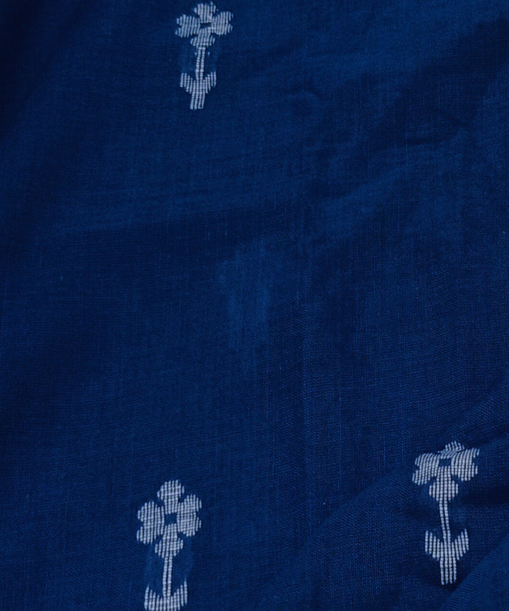 Navy blue white motif handwoven cotton jamdani fabric