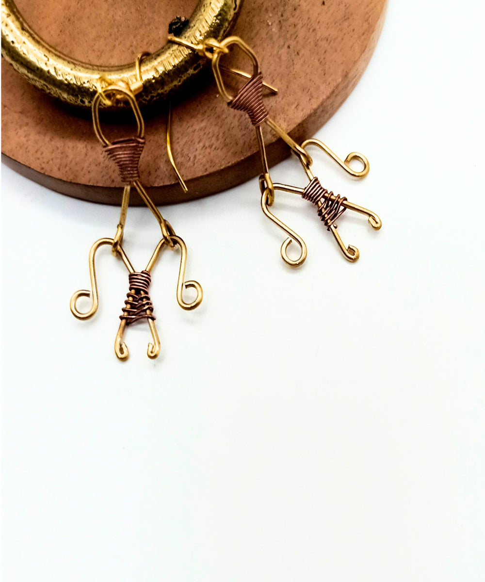 Golden hand made brass earring