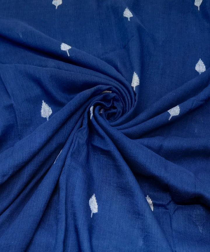 Navy blue white motifs handwoven cotton jamdani fabric