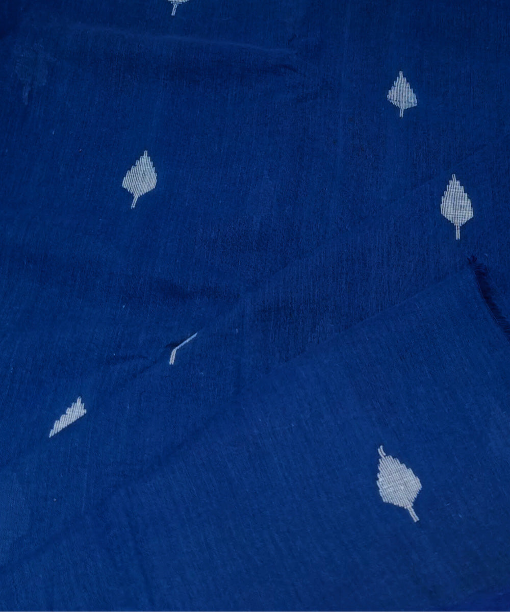 Navy blue white motifs handwoven cotton jamdani fabric