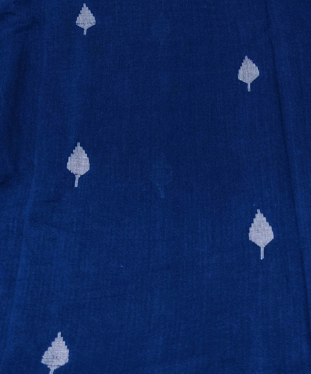 Navy blue white motifs handwoven cotton jamdani fabric