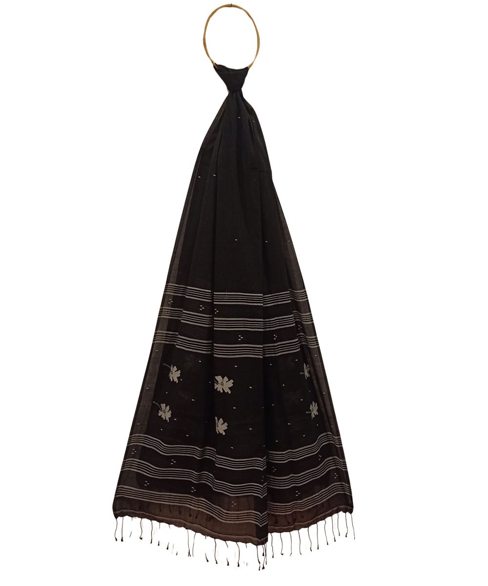 Black white handwoven cotton jamdani dupatta