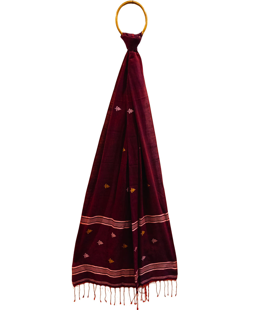 Maroon handwoven cotton jamdani stole