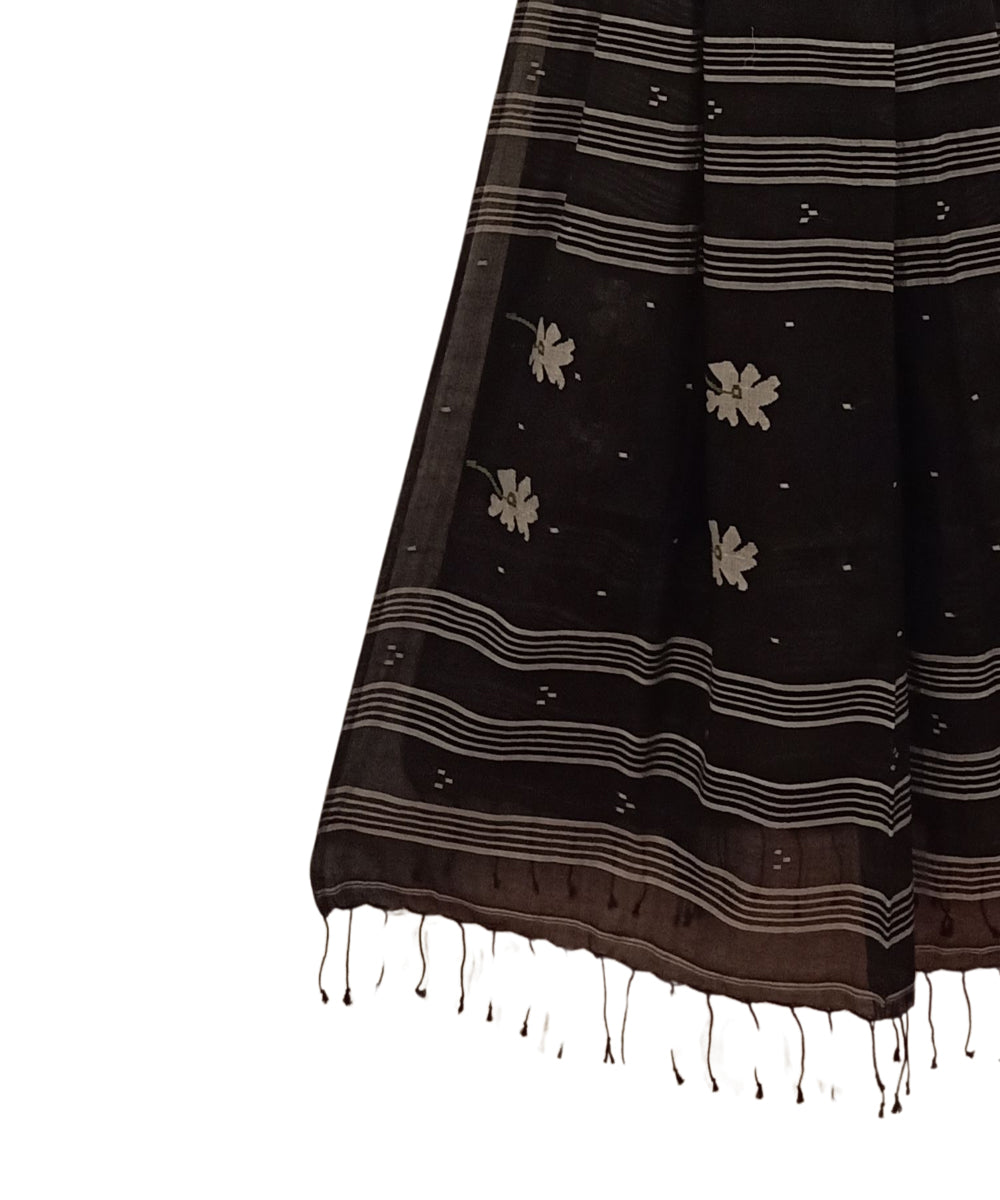 Black white handwoven cotton jamdani dupatta