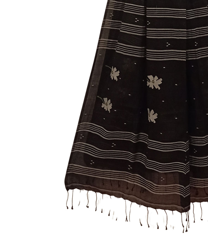 Black white handwoven cotton jamdani dupatta