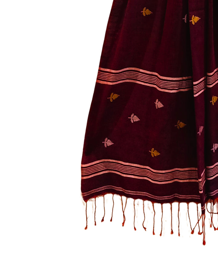 Maroon handwoven cotton jamdani stole