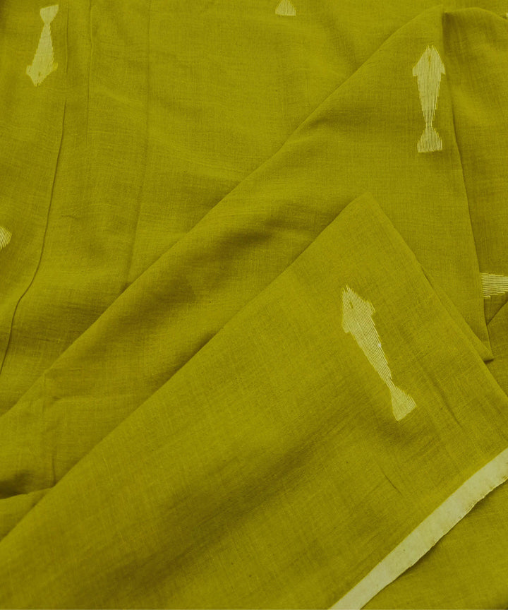 Olive green handwoven cotton jamdani fabric