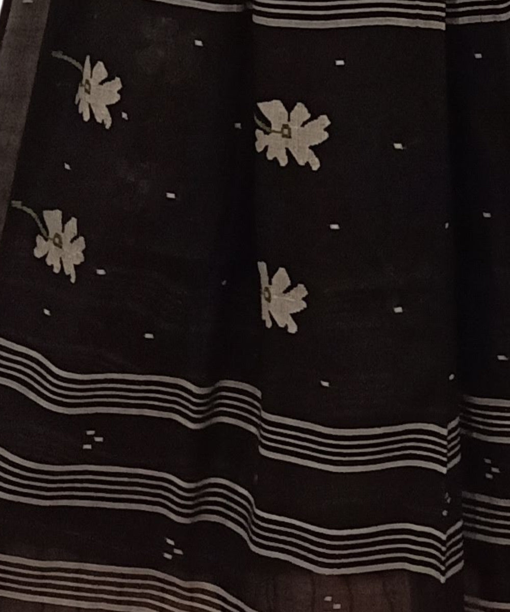 Black white handwoven cotton jamdani dupatta