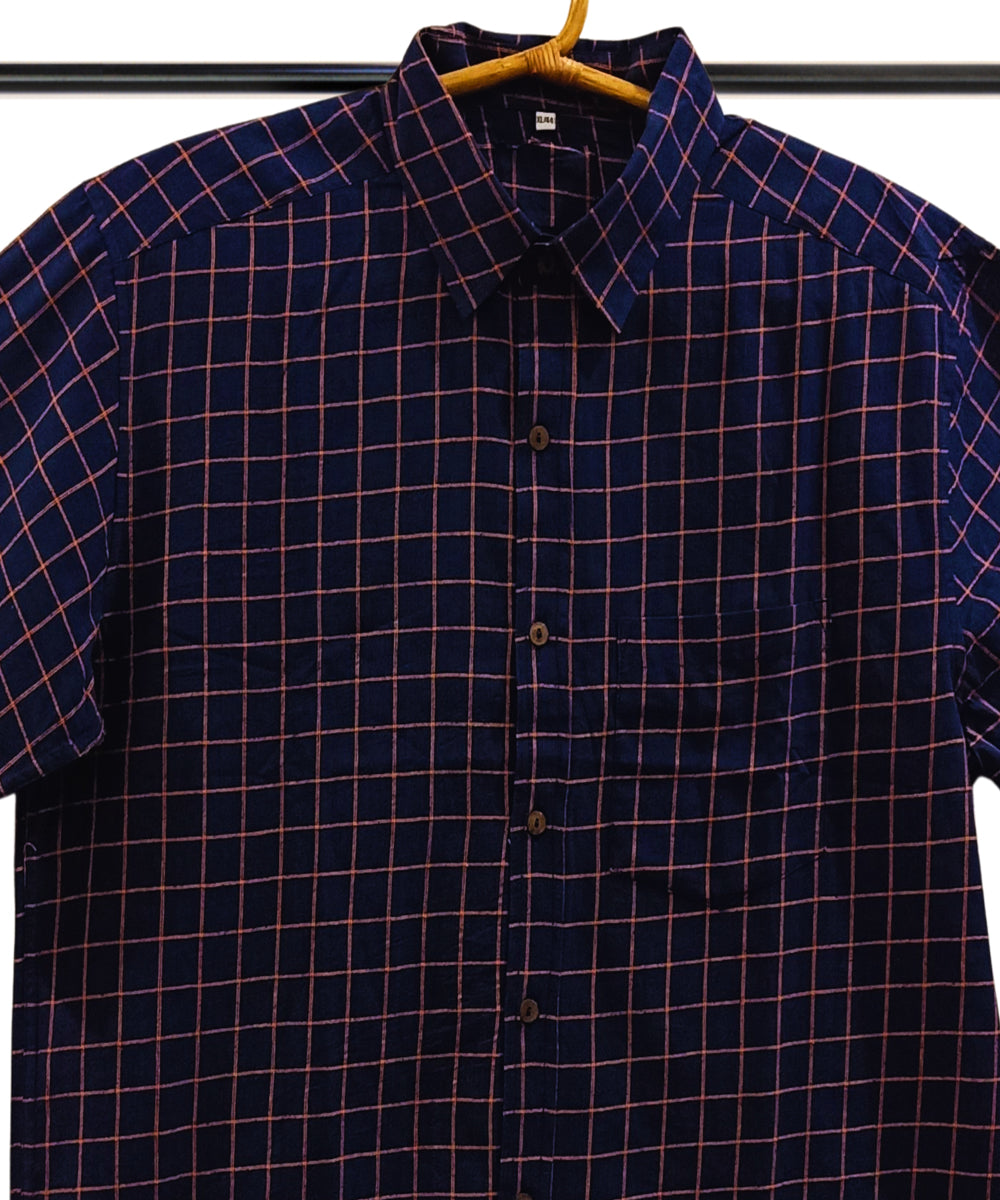 Nany blue rust half sleeve checks shirt