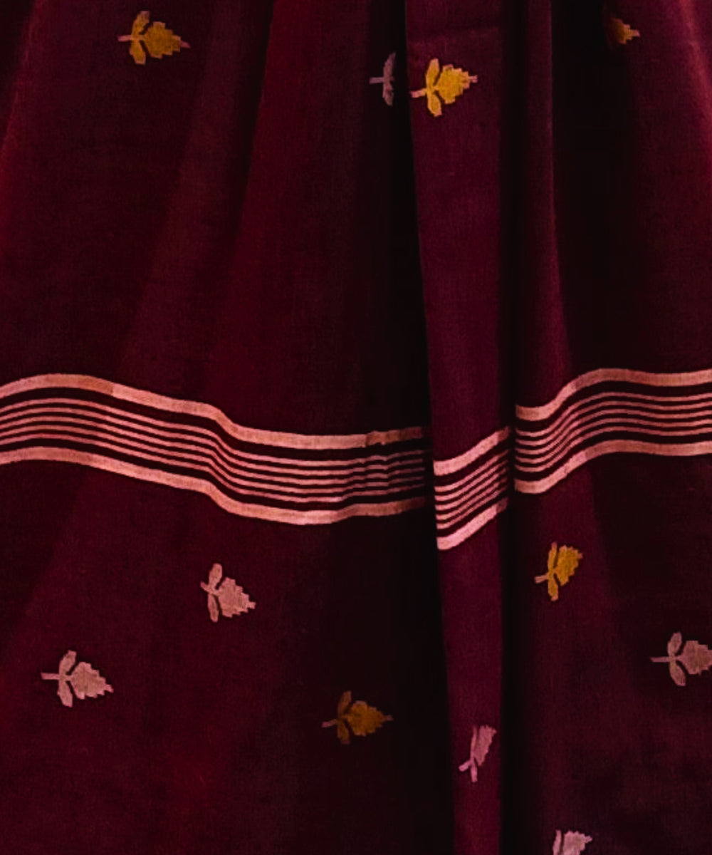 Maroon handwoven cotton jamdani stole