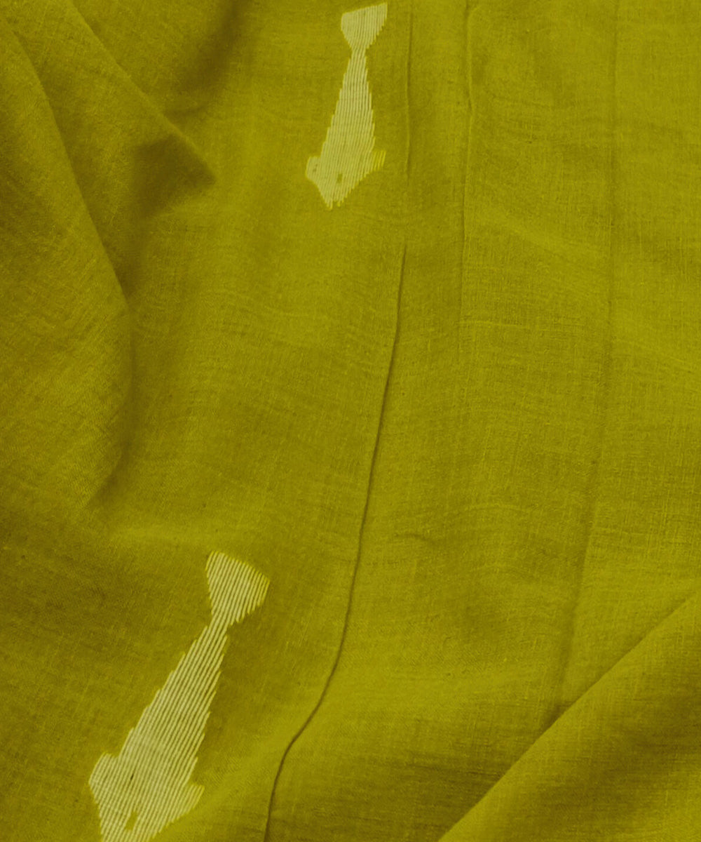 Olive green handwoven cotton jamdani fabric