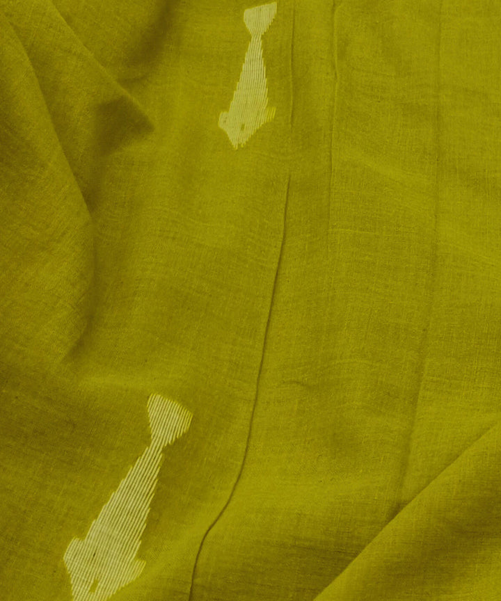 Olive green handwoven cotton jamdani fabric