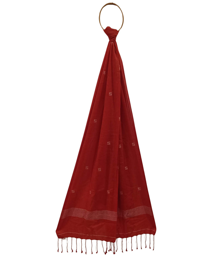 Red handwoven jamdani cotton dupatta