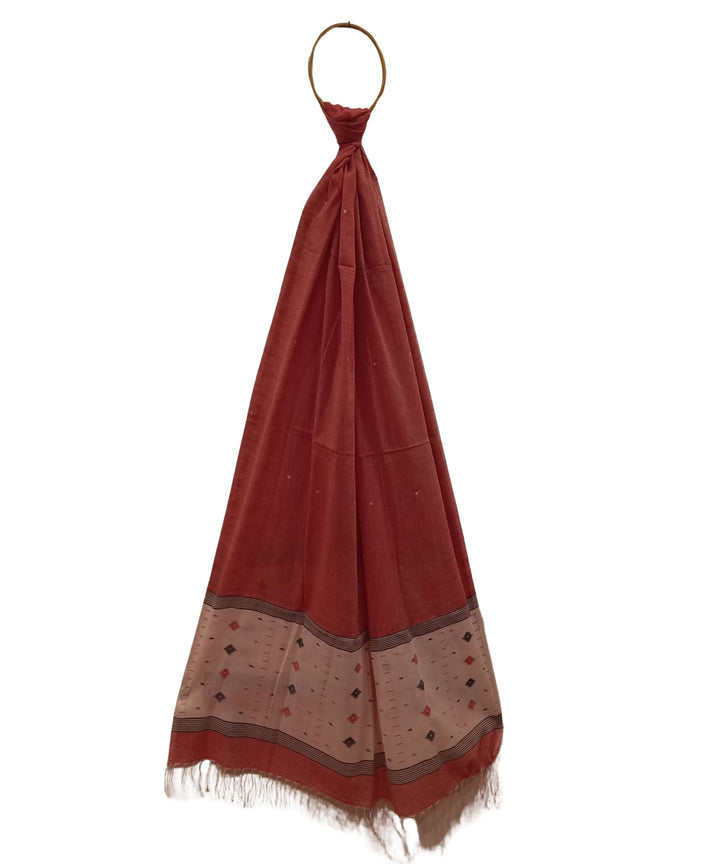 Red beige handwoven cotton jamdani dupatta