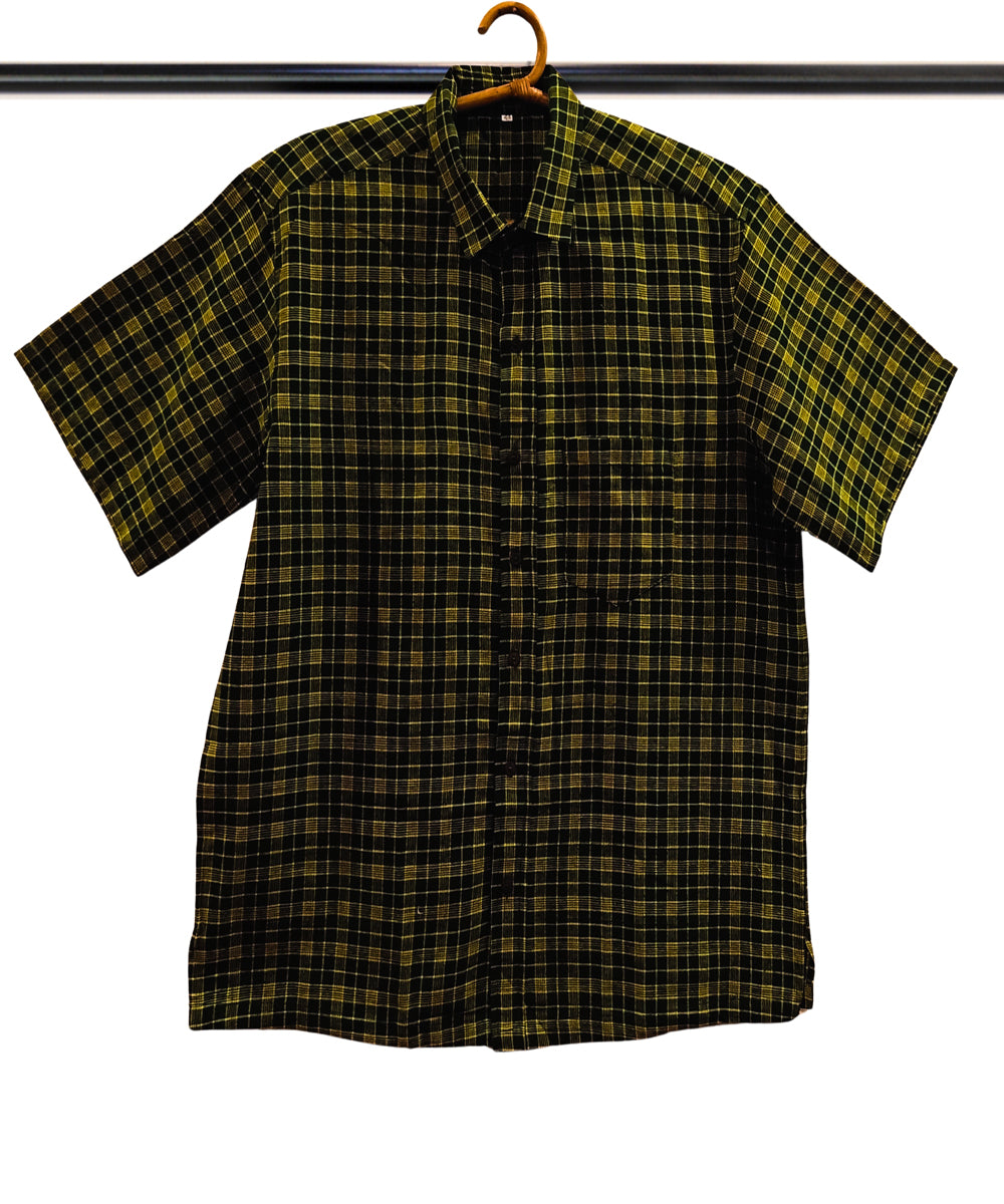 Green yellow half sleeve checks shirt