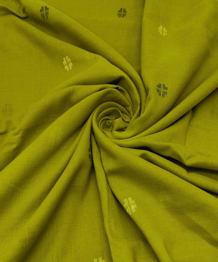 Olive green multicolour motifs handwoven cotton jamdani fabric