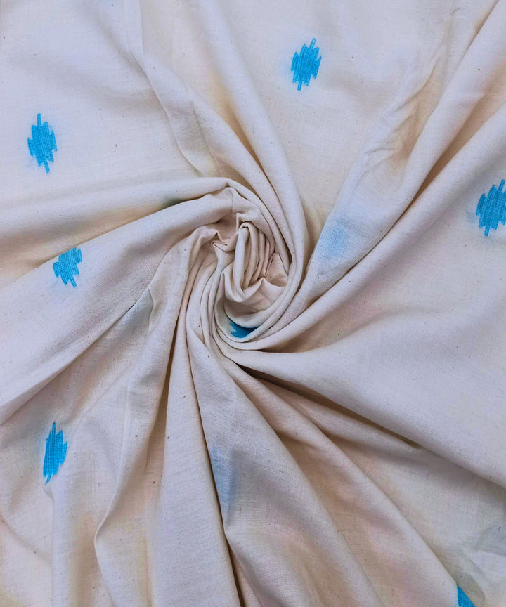 Off white sky blue motif handwoven cotton jamdani fabric