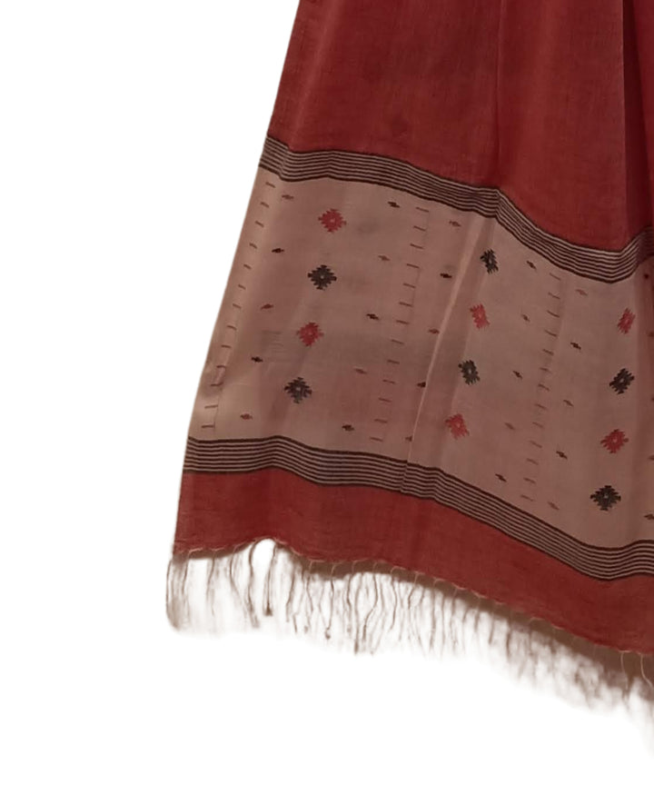 Red beige handwoven cotton jamdani dupatta