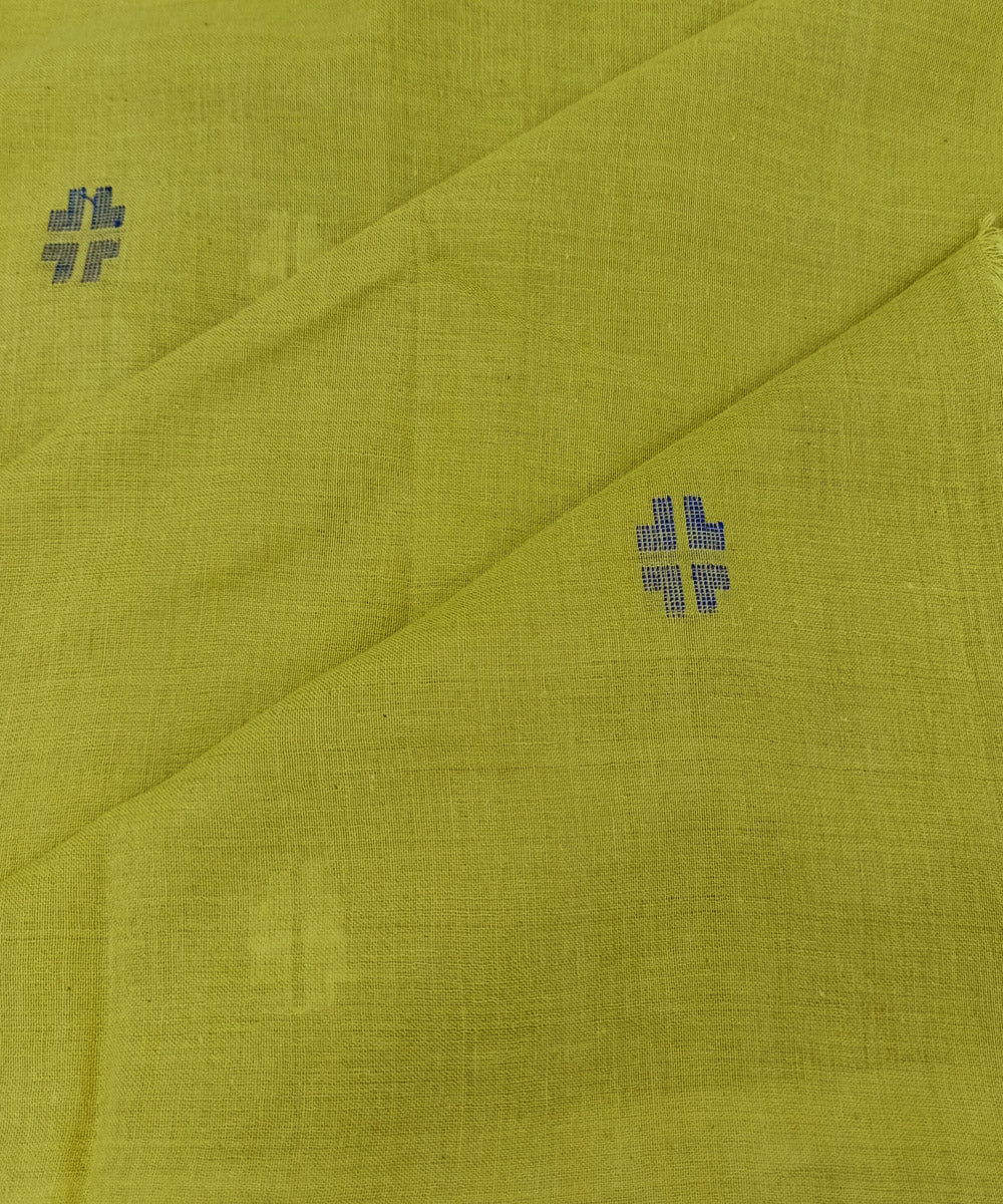 Olive green multicolour motifs handwoven cotton jamdani fabric