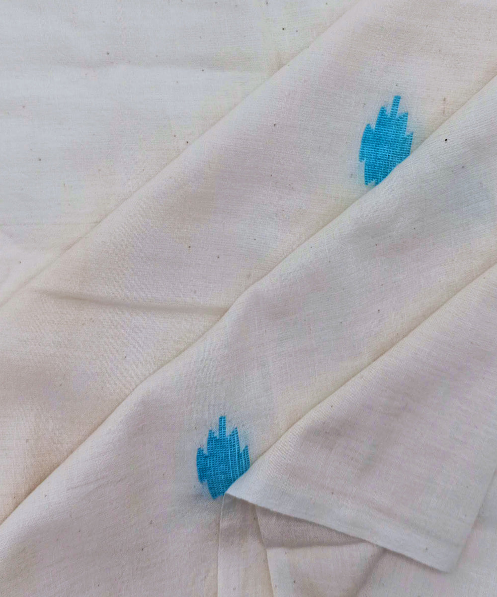 Off white sky blue motif handwoven cotton jamdani fabric