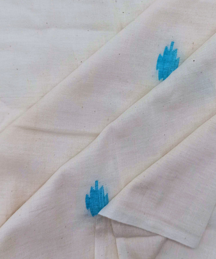 Off white sky blue motif handwoven cotton jamdani fabric