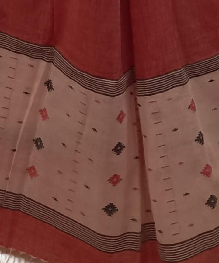 Red beige handwoven cotton jamdani dupatta