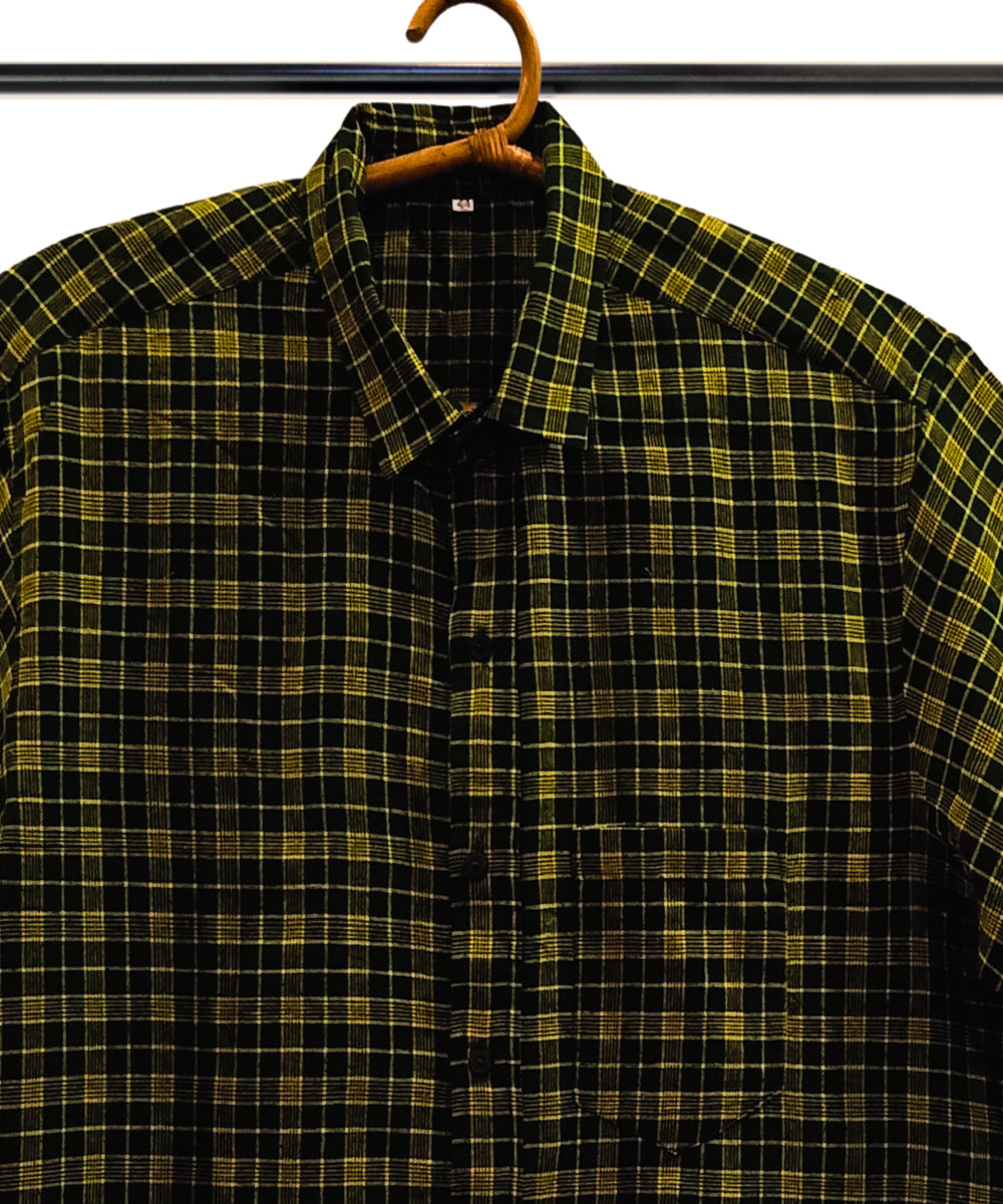 Green yellow half sleeve checks shirt