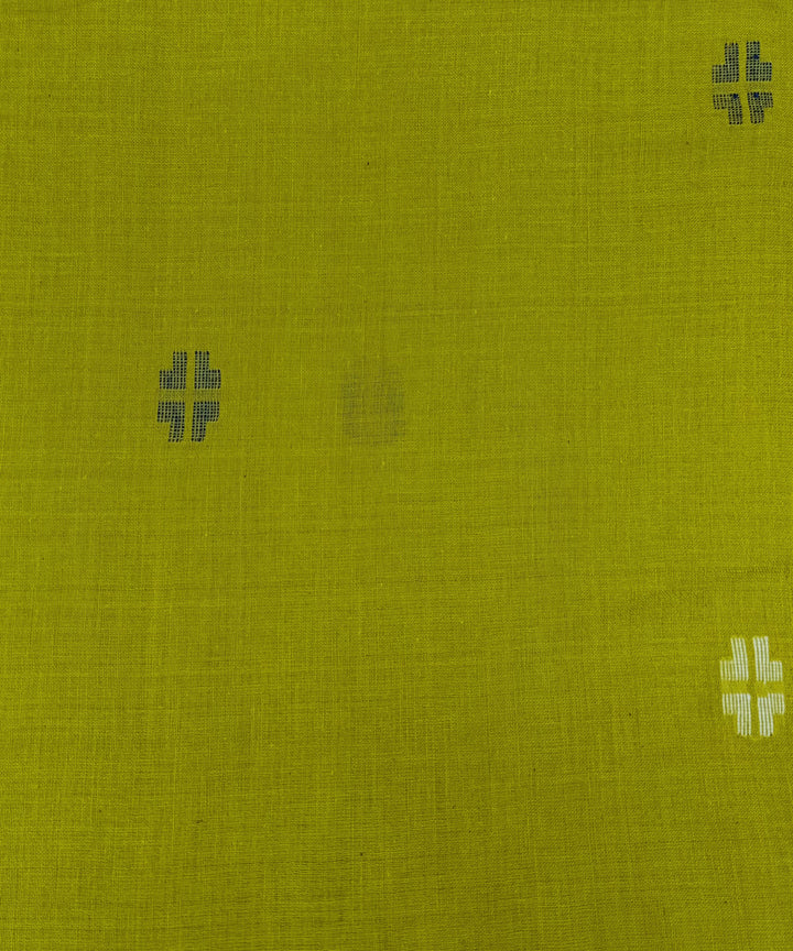 Olive green multicolour motifs handwoven cotton jamdani fabric