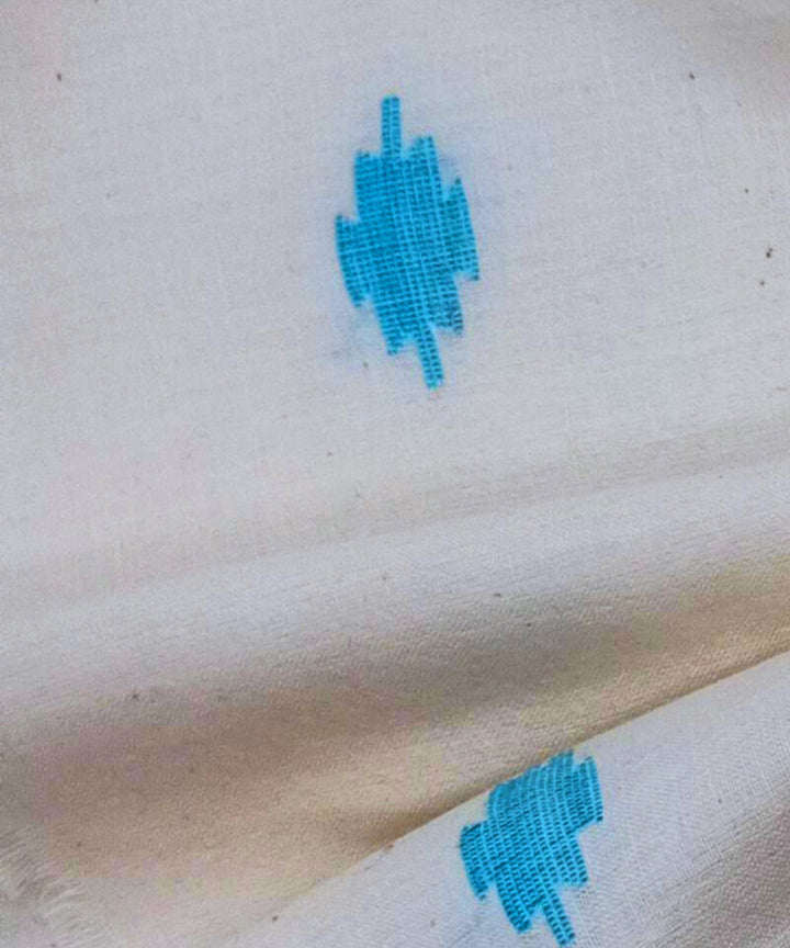 Off white sky blue motif handwoven cotton jamdani fabric