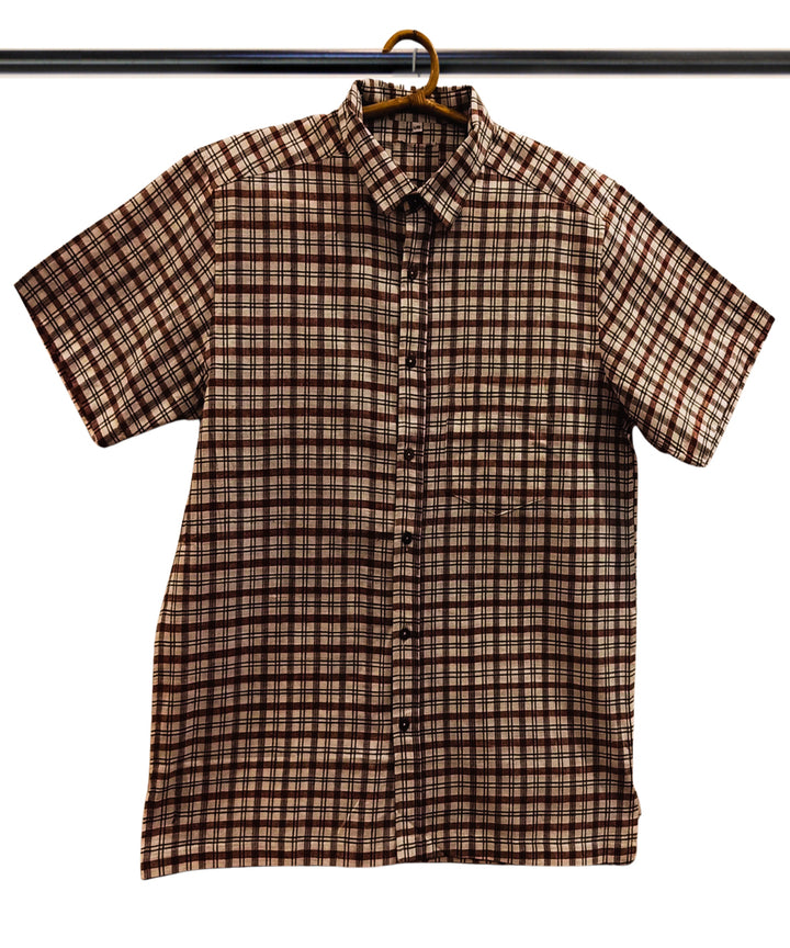 White brown half sleeve checks shirt