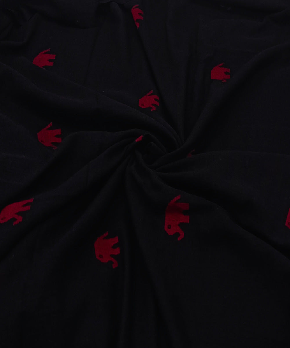 Black red motif handwoven cotton jamdani fabric