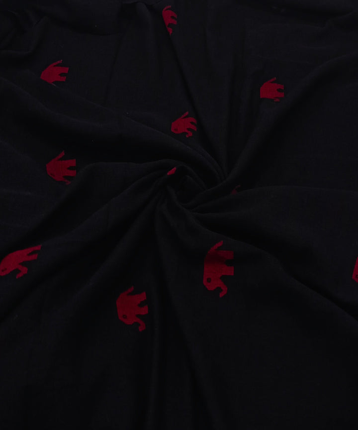 Black red motif handwoven cotton jamdani fabric