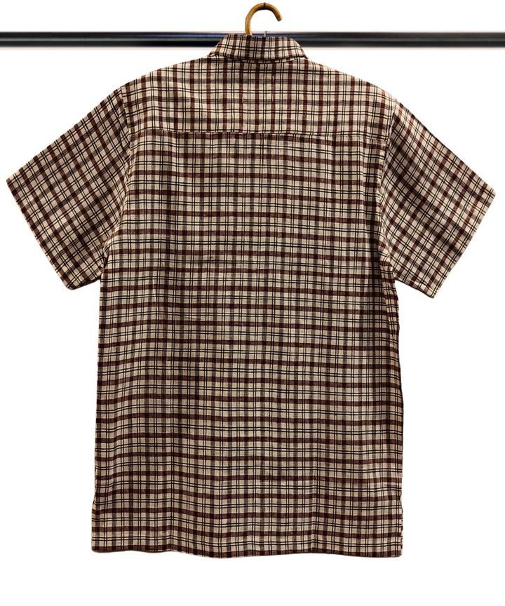 White brown half sleeve checks shirt
