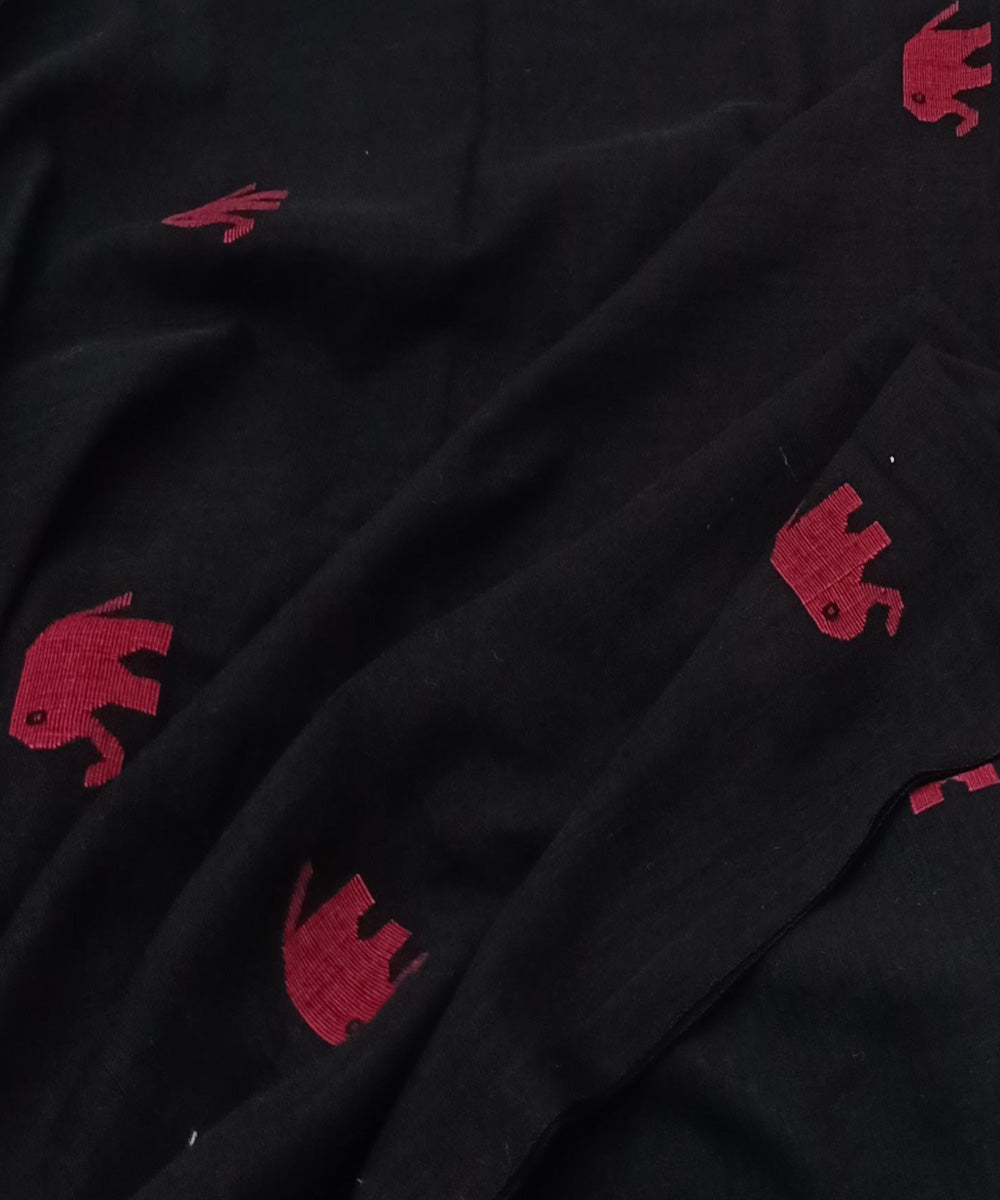 Black red motif handwoven cotton jamdani fabric
