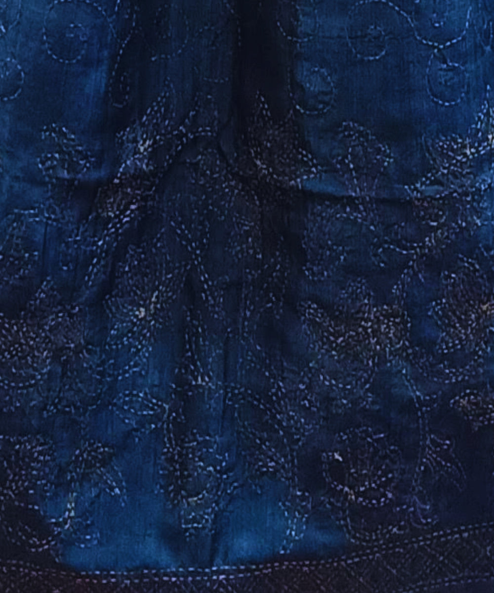 Navy blue handwoven kantha stitch silk stole