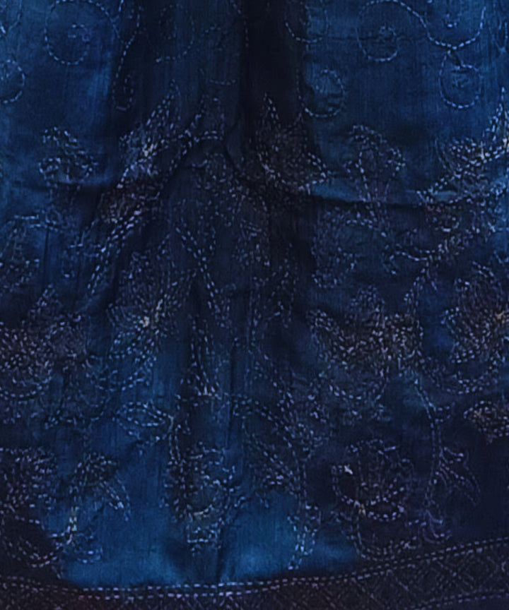 Navy blue handwoven kantha stitch silk stole