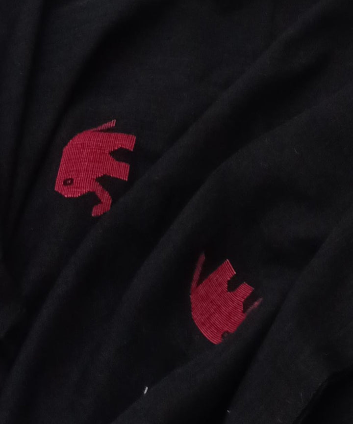 Black red motif handwoven cotton jamdani fabric