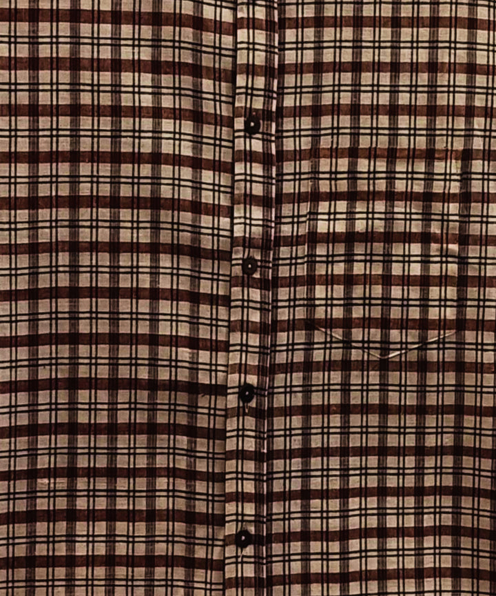 White brown half sleeve checks shirt